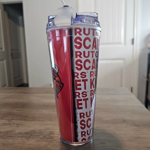 Rutgers University Scarlet Knights Tumbler Plastic With Straw Lid Red White - Picture 4 of 10
